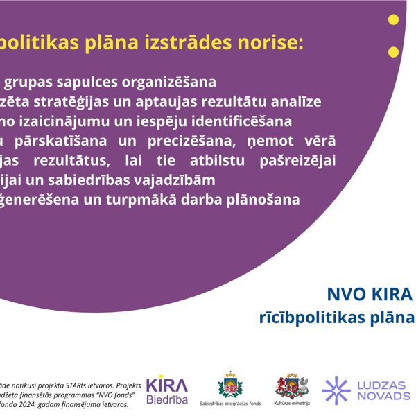 NVO KIRA 
rīcībpolitikas plāna izstrāde